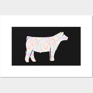 Rainbow Tie Dye Show Steer Silhouette  - NOT FOR RESALE WITHOUT PERMISSION Posters and Art